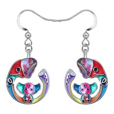 Imagem de DALANE Brincos de Dia das Mães Presentes Liga Esmaltada Brincos Redondos de Animais Pingente Novidade Joias para Mulheres Meninas Mães Crianças, 23mm x 18mm, Zinco, Sem pedra preciosa