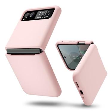 Imagem de oakxco Capa para celular Motorola Moto Razr 2023 de silicone líquido, fina e macia de gel de borracha TPU simples para mulheres e meninas fofas, cor sólida fosca, areia rosa