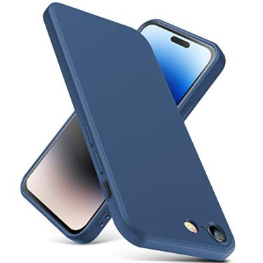 Imagem de YSLBWLE Capa para iPhone SE 2022/iPhone SE 2020/capa para iPhone 8/iPhone 7, capa fina de silicone líquido, à prova de choque, capa fina para celular, capa protetora de câmera de corpo inteiro - azul