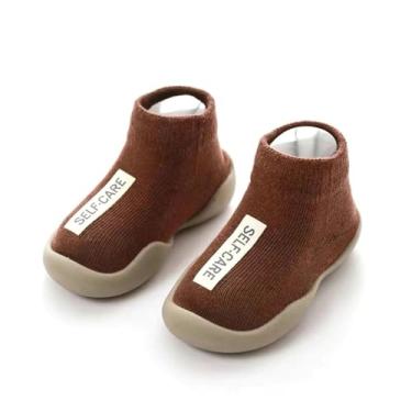 Imagem de Kqwfsiu Sapatos para bebês meninos meninas primeira caminhada infantil antiderrapante leve para ambientes internos e externos, Marrom, 9-12 meses