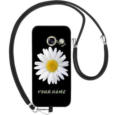 Imagem de Capa de telefone traseira de gel TPU personalizada com nome de texto personalizado margarida para Samsung Galaxy A3 A5 A7 A6+ A8 A9 2017 2018 com alça transversal