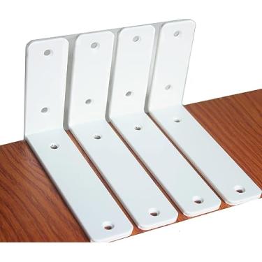 Imagem de Pacote com 4 – G 15,24 cm x A 10,16 cm x L 3,81 cm, suporte de prateleira branco de 5 mm de espessura, suportes de prateleira de ferro, suporte de prateleira de metal, suporte de prateleira industrial, suporte de prateleira moderno, prateleira decorativa, suporte de prateleira com parafusos