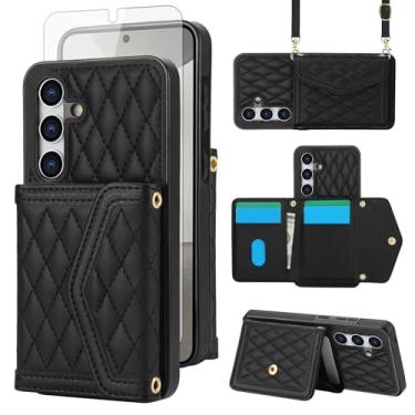 Imagem de Asuwish Capa de celular para Samsung Galaxy S24 Plus S24+ 5G carteira celular com protetor de tela de vidro temperado bloqueio RFID suporte de cartão de crédito alça transversal S24plus 24S + S 24 24+