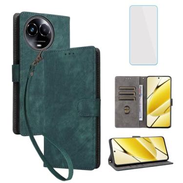 Imagem de IUQXU Capa carteira para celular Realme C67 5G / Realme 11X 5G / Realme 11 5G com protetor de tela [bloqueio RFID] Suporte de cartão de couro com suporte para celular feminino e masculino para RMX3780