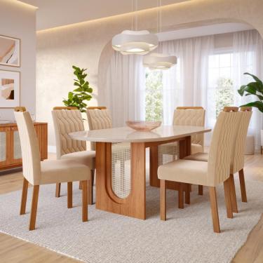 Imagem de Conjunto Sala de Jantar Mesa Valentina 210cm 6 Cadeira Paola Cimol - Cinamomo/Off white/Madeira/Nude