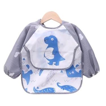 Imagem de Babador Manga Longa Impermeável Avental Con Cata Migalhas - Blw - Dino Azul