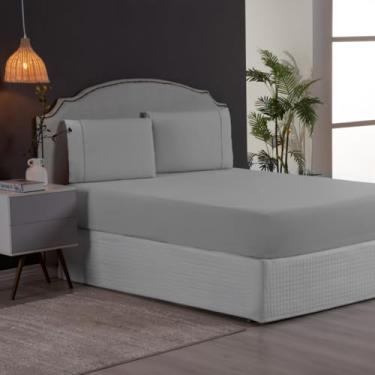 Imagem de Jogo de Lençol Solteiro com Elástico e Fronha com Ponto Palito 2 Peças Roupa de Cama Box (CINZA)