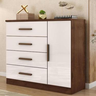Imagem de Cômoda 4 Gavetas 1 Porta Gênova Plus Zanzini, Jacarandá/Off White