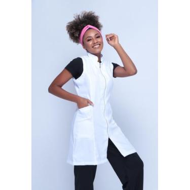 Imagem de Jaleco gola padre sem manga ziper tecido gabardine - BRANCO ESTILO JAL