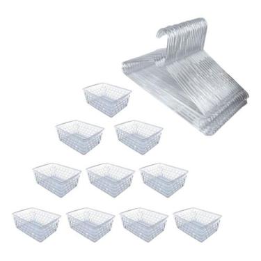 Imagem de Kit 25 Cabide Adulto Acrílico 10 Cestos Transparente16x12x6 - MOR
