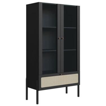 Imagem de Cristaleira 2 Portas de Vidro Pés Madeira Arlo A10 Nero/Preto - Mpozen
