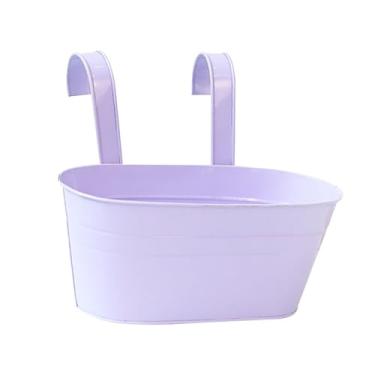 Imagem de Nishiyuenyi Vaso de Flores Pendurado em Balde de Ferro, Decoração Oval para Janela, Suporte para Flores, Vaso de Plantas para Casa, Cerca, Quintal, Pátio, Escritó, Luz roxa
