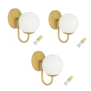 Imagem de Kit 3 Arandelas Jabuticaba Banheiro Quarto Dourado + 3 Lâmpadas - Aran