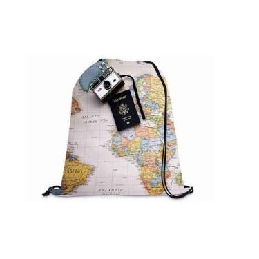 Imagem de Mochila Saco Personalizada Esporte Viagens Mapa Mundi - Deluzz