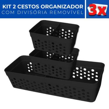 Imagem de Kit 3 Cesto Organizador Rattan c/ Divisória Removível Mini M - Usual U