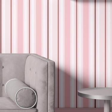 Imagem de Papel de Parede 10 Metros Adesivo Listras em Tons de Rosa Lavável - Pa