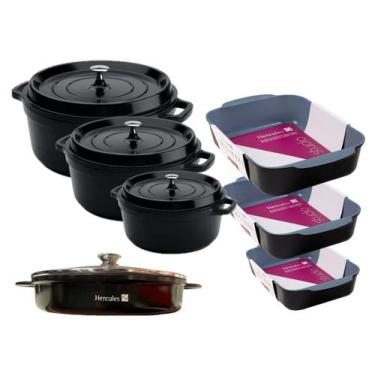 Imagem de Conjunto c/ 4 Caçarolas e 3 Assadeiras Studio Antiaderente Preta - Her