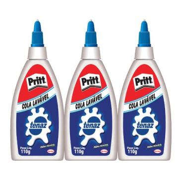 Imagem de Kit 3 Cola Tenaz Branca 110g Atóxica Lavável Artesanato Escolar- Pritt
