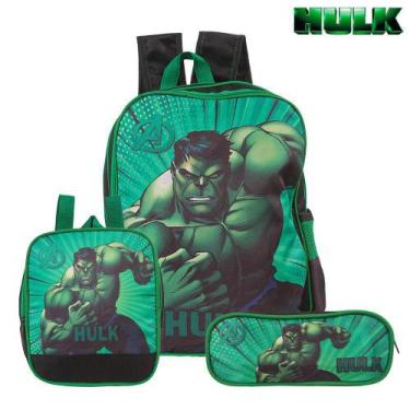 Imagem de Mochila Escolar Incrível Hulk Costa Kit Lancheira+Estojo - Toys 2U