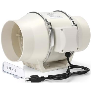 Imagem de Nalle Ventilador de duto em linha, ventilador de duto de 15 cm com unidade remota Rontrol Controlador de velocidade variável 75W 390 CFM Ventilação Ventilador de exaustão Motor de cobre silencioso eficiente para saídas de dutos banheiro cozinha