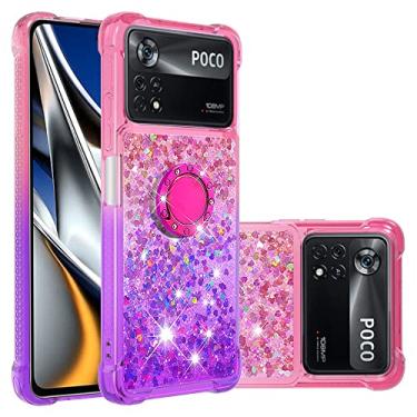 Imagem de Dinglijia Capa para Xiaomi Poco X4 Pro 5G, gradiente Quicksand Series Glitter Bling Flutuante Líquido Flutuante Anel Kickstand TPU Amortecedor Amortecedor Cantos Reforçados Capa Feminina para Poco X4