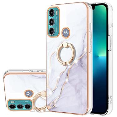 Imagem de Monwutong Capa de telefone para Motorola Moto G60, capa para Moto G40 Fusion, capa de suporte de anel brilhante de mármore IMD para meninas, lente de câmera e capa protetora de tela para Moto G60/G40