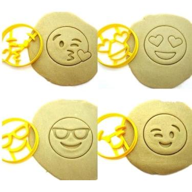 Imagem de T3D Cortadores de Biscoito Tema Emojis Conjunto de 4 peças Cortadores de Biscoitos, Rosto Piscando Rosto Soprando um Beijo Rosto Coração Olhos Emoji Óculos Adequado para Bolos, Biscoitos e Fondant