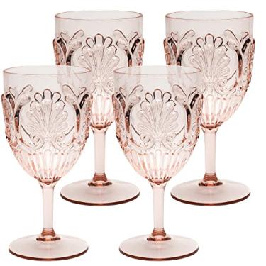 Imagem de KOMOREBI Copos de vinho de acrílico inquebráveis – Taças de plástico inquebráveis, livre de BPA e à prova de quedas – Copos elegantes para uso interno e externo – 400 ml, conjunto de 4 (rosa claro)