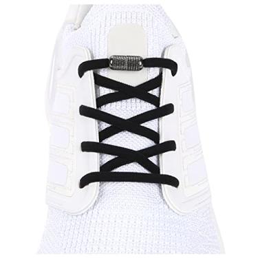 Imagem de ZHENTOR Cadarços elásticos para sapatos, cadarços elásticos para tênis, tamanho único para adultos e crianças, 03W - preto (1 par), 47inch