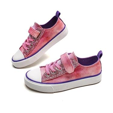 Imagem de Mybozz Tênis infantil de lona para meninos e meninas, sem cadarço, cor purpurina, casual, caminhada, Roxo, rosa, 9.5 Little Kid