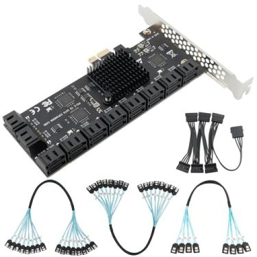 Imagem de Placa SATA PCIE x1 20 portas, placa de expansão de controlador PCI Express SATA3.0 6Gbps com cabos de pacote SATA de 50.8 cm, sem Raid, inicialize como suporte de disco do sistema HDD ou SSD