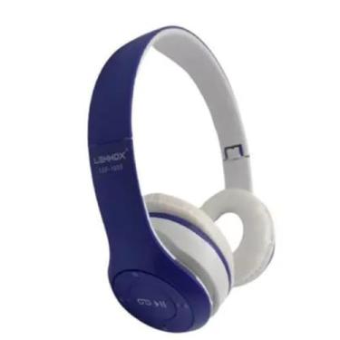 Imagem de Fone De Ouvido Headphone Bluetooth 5.0 Bateria Longa Duração Sem Fio Extra Bass Dobravel Para Treino, Academia, Trabalho (Azul Escuro e Branco)