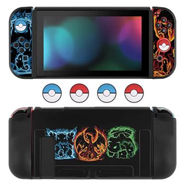 Imagem de DLseego Capa protetora de desenho animado Monster Switch Cool Soft TPU Shell à prova de choque capa resistente a arranhões Joy Con pele de amina japonesa com 4 peças bolas azuis e vermelhas para polegares versão 2017