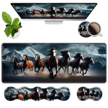 Imagem de Conjunto de descanso de pulso ergonômico 4 em 1 com espuma de memória, almofada de mesa grande para jogos XXL + descanso de pulso para teclado + almofada de pulso para mouse + porta-copos para jogos