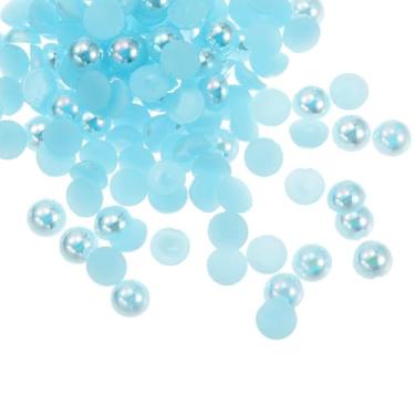 Imagem de HARFINGTON 300 peças de pérolas planas de 6 mm de plástico ABS meia cúpula imitação de pérolas de artesanato para bricolage artesanato sapatos decorações roupas casamento Natal molduras de fotos, azul