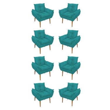 Imagem de Kit 08 Poltronas Opala Decorativas Sala De Estar Suede Cor:azul Turquesa