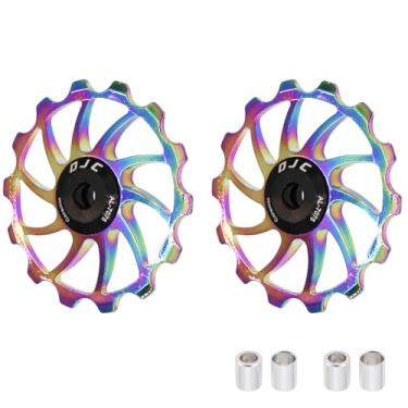 Imagem de DJC Roda de rolamento de cerâmica para bicicleta, 2 peças, rolo guia 11T 12T 13T 14T 15T 16T MTB Road Bike Derailleur traseiro para Shimano para Sram Pulley oilslick (oilslick, 2 peças 14T)