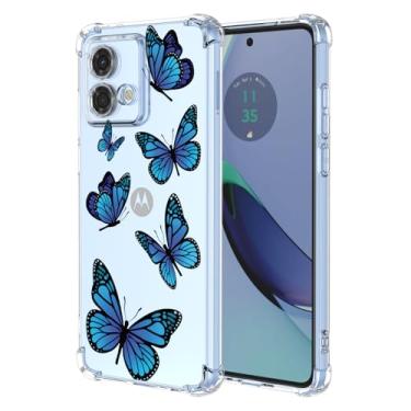 Imagem de KOARWVC Capa para Moto G84, Motorola G84 XT2347 Capa protetora fina de TPU macio com absorção de choque, padrão de borboleta, capa traseira para Motorola Moto G84 borboleta azul