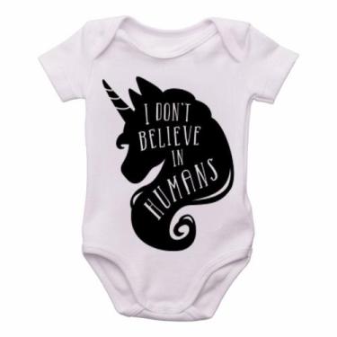 Imagem de body nenê criança roupa bebê Unicórnio não Acredito Humanos - Empório 