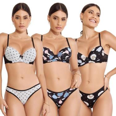 Imagem de Kit C/3 Conjunto Lingerie Conforto Suede De Bojo Com Renda - ALTIE, M