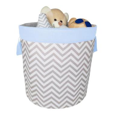 Imagem de Cesto Organizador Brinquedo Redondo Chevron e Azul Claro - Loja Baby