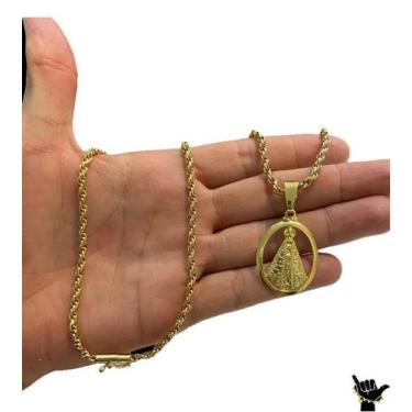 Imagem de Corrente Baiano 5mm + Pingente Santa - Banhado a Ouro 18k - ToJoia18k