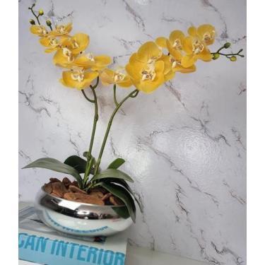 Imagem de Arranjo Com 2 Orquídeas Amarela Vaso Prata 22cm - FLORESCER DECOR