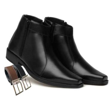 Imagem de Sapato Social Masculino Botinha Cano Curto Ziper Sintético + Cinto (G3