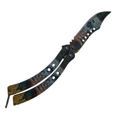 Imagem de Canivete TB-1752 - Faca Canivete Butterfly Lâmina Curva Cs Go Caveira 