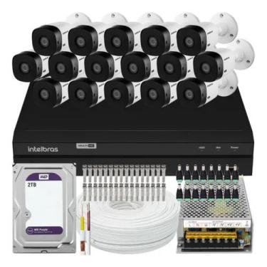 Imagem de Kit Cftv 16 Cameras Full Hd Dvr Intelbras 1216 2tb Wd Purple