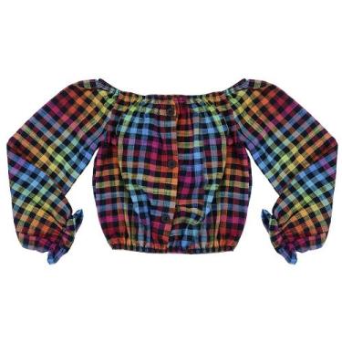 Imagem de Blusinha Look Jeans Cropped Xadrez, Pink, 8