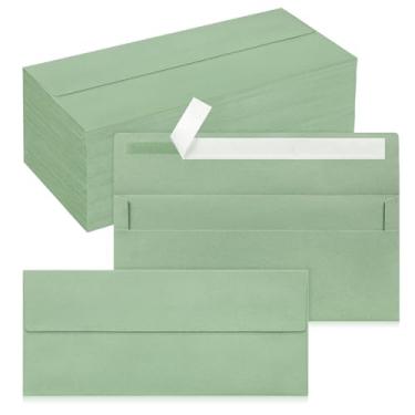 Imagem de Pacote com 200 envelopes empresariais nº 10, envelopes autoselados em verde sálvia padrão para envio comercial seguro e jurídico, escritório, cheques, cartas, faturas, 10 x 23 cm