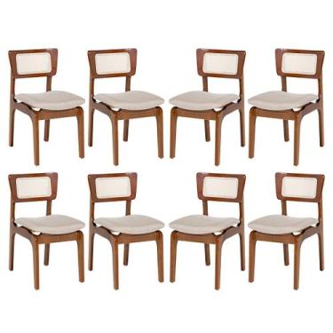 Imagem de Kit 8 Cadeiras de Jantar Portugal em Madeira Imbuia Tela Rattan Linho 