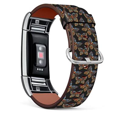 Imagem de Compatível com Fitbit Charge 2, pulseira de substituição de couro com estampa (design vintage borboleta)